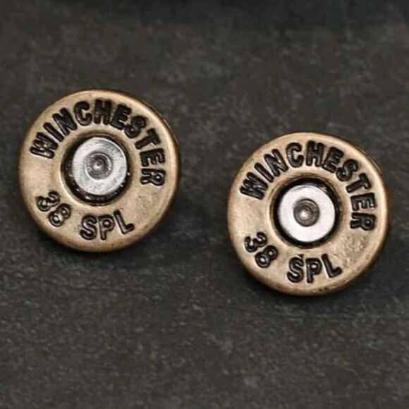 New Fp WINCHESTER 38 spl  BULLET western Cowboy Stud Earrings - Picture 1 of 9
